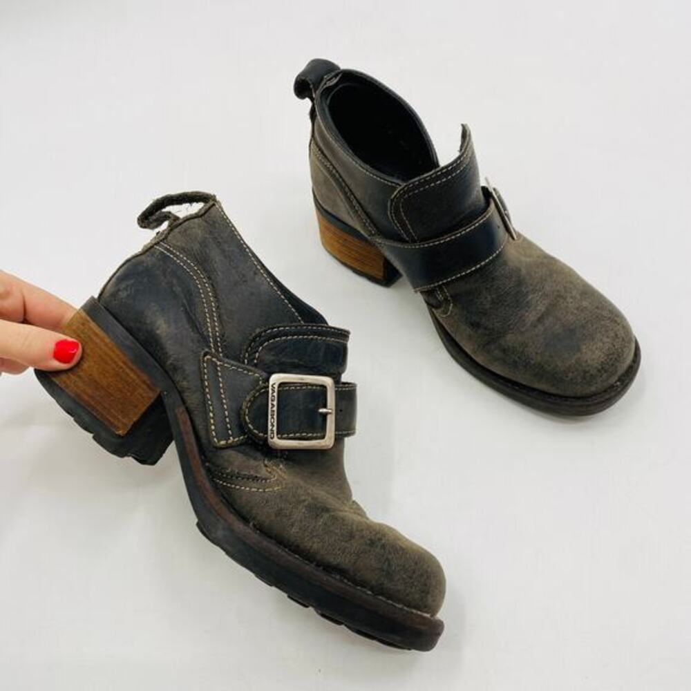 Vagabond distressed leather buckle booties